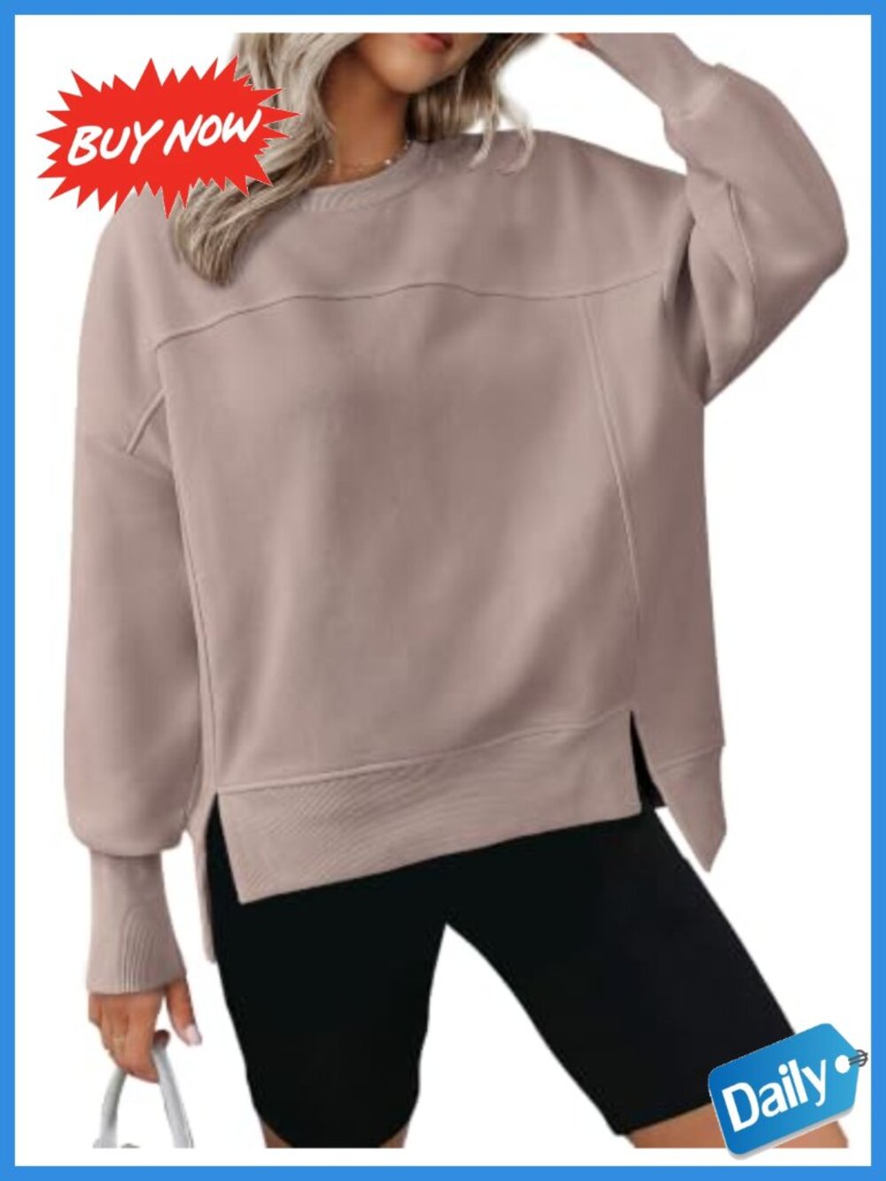 Crewneck Sweatshirt Fleece Pullover High Low Side Slit Casual Top